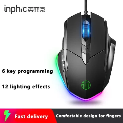 Inphic PW1 Wired Esports Gaming Mouse Six-button Macro Programming Definition to Adjust DPI
